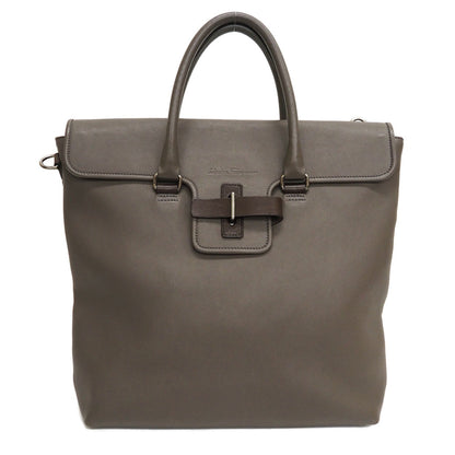 Salvatore Ferragamo Leather Large Tote Bag Greige Belt Flap