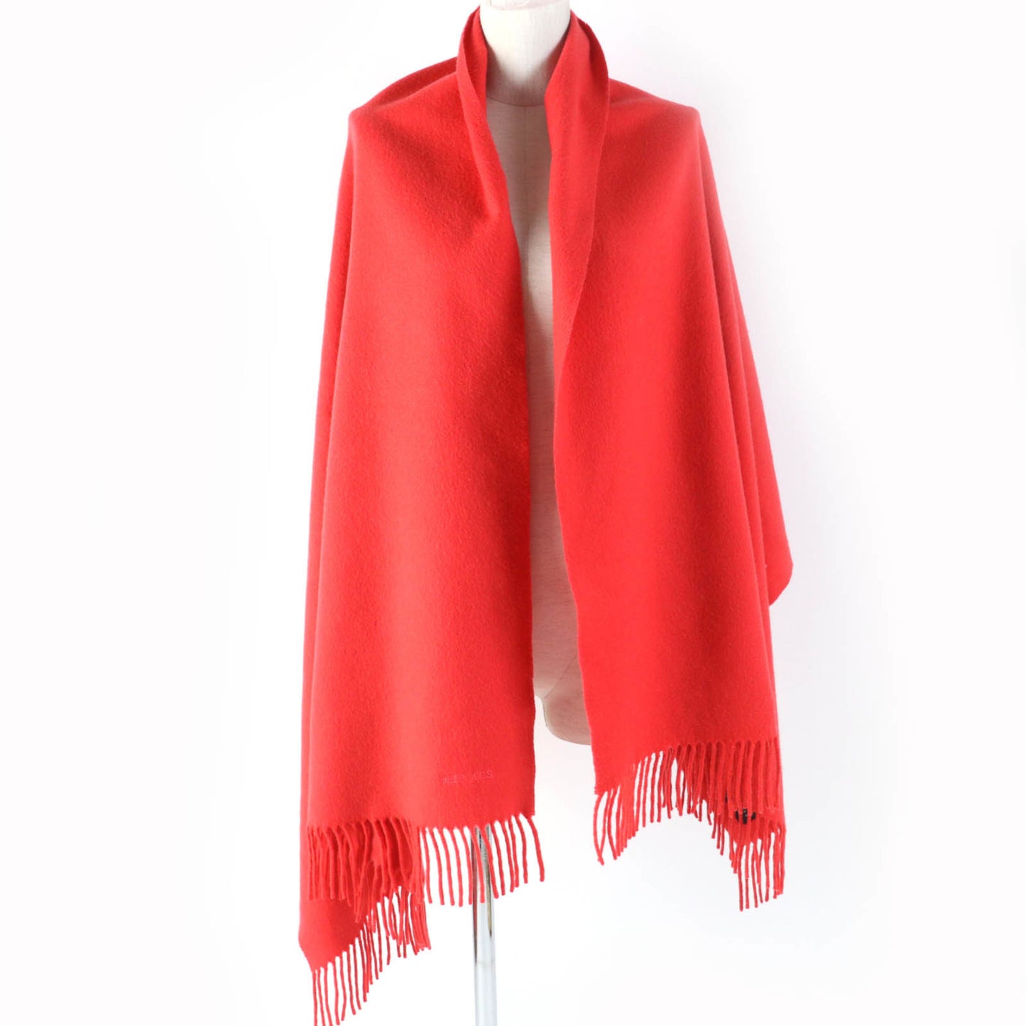 Hermes 100% Cashmere Shawl With Embroidered Logo And Fringe