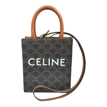 Celine Mini Vertical Cabas Triomphe Shoulder Bag Coated Canvas 194372 Brown