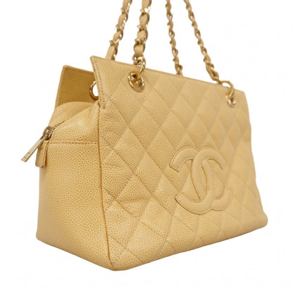 Chanel Matelasse Chain Handbag In Beige Caviar Leather For Women