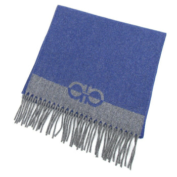 Salvatore Ferragamo Scarf Gancini 527941 Blue Grey Wool Cashmere