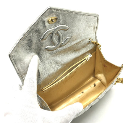 Chanel Quilted Matelasse Bag Chain Pochette Shoulder Bag Silver X Goldhardware