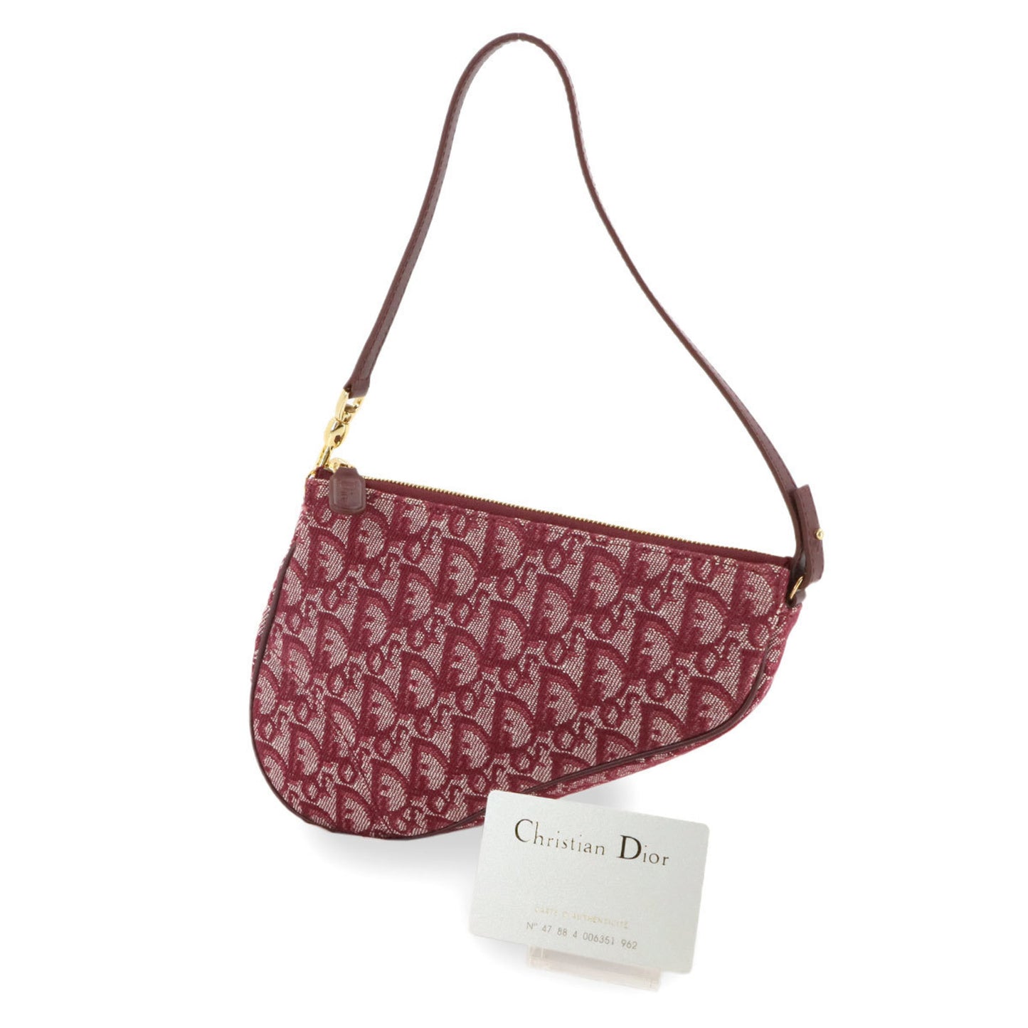 Christian Dior Trotter Saddle Bag Shoulder Pouch Canvas Leather Bordeaux