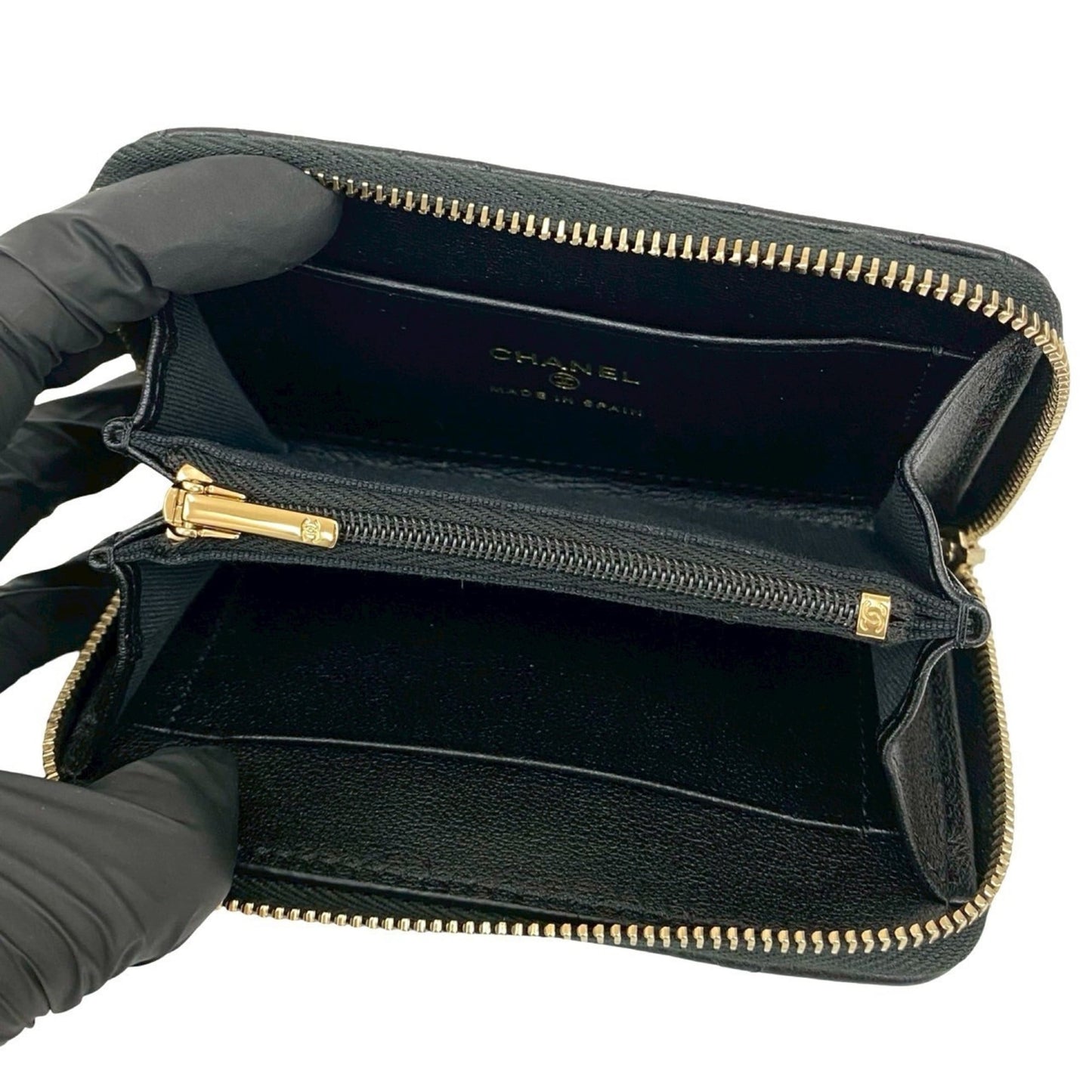 Unused Chanel Matelasse Coco Mark Rhinestone Lambskin Coin Case Wallet Black 21588