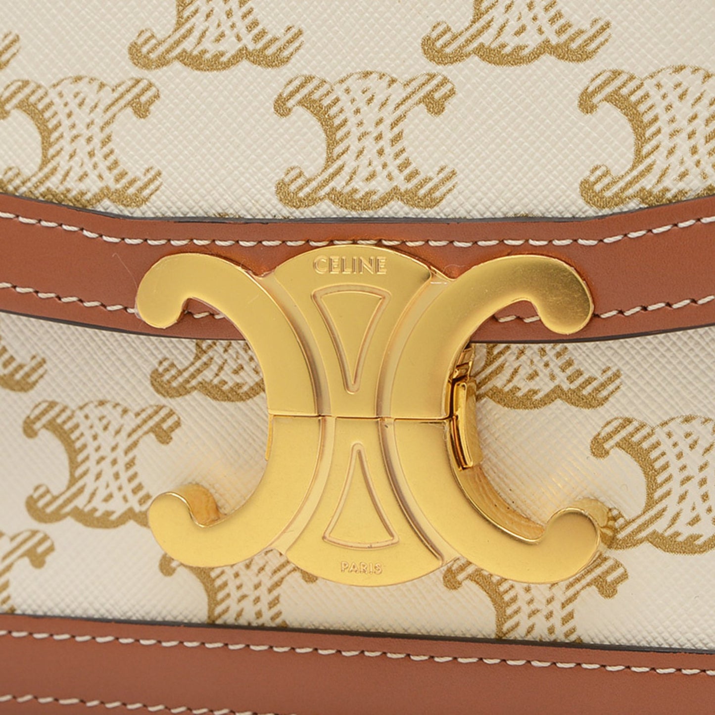 Celine Teen Triomphe Shoulder Bag Canvas Leather White Tan 188882 Bp