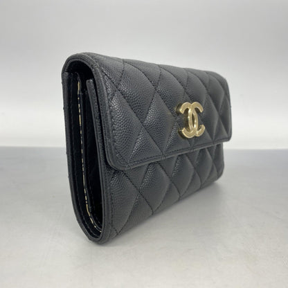 Chanel Matelasse Tri-Fold Wallet In Caviar Leather