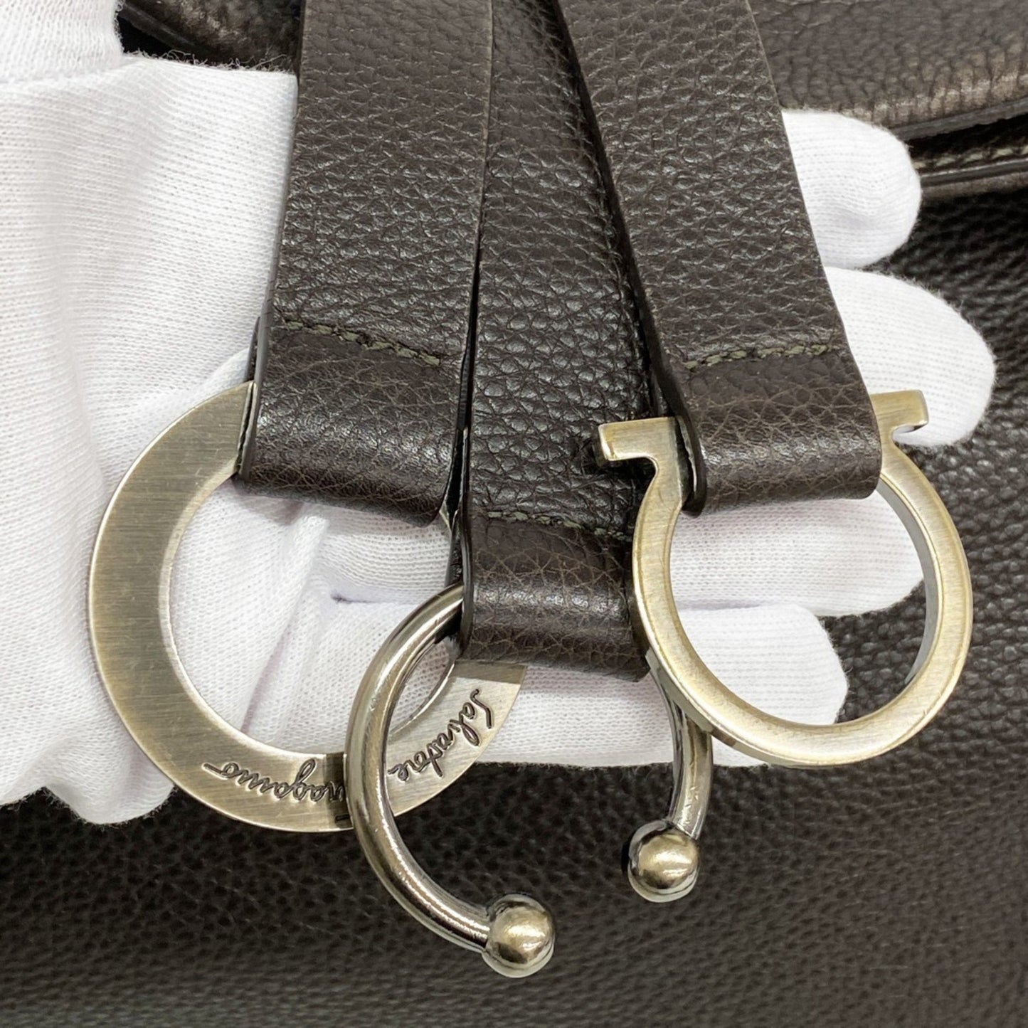 Salvatore Ferragamo Gancini Leather Handbag Brown