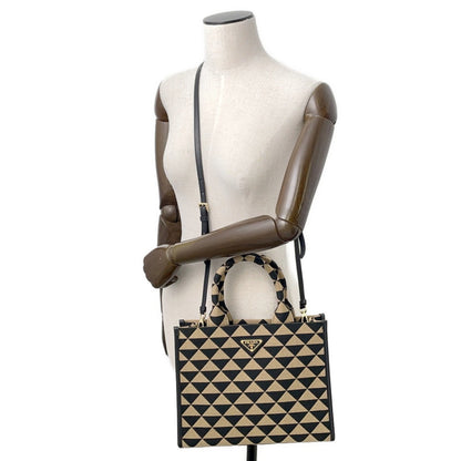 Prada Symbol Embroidered Fabric Small Handbag In Saffiano 1Ba354