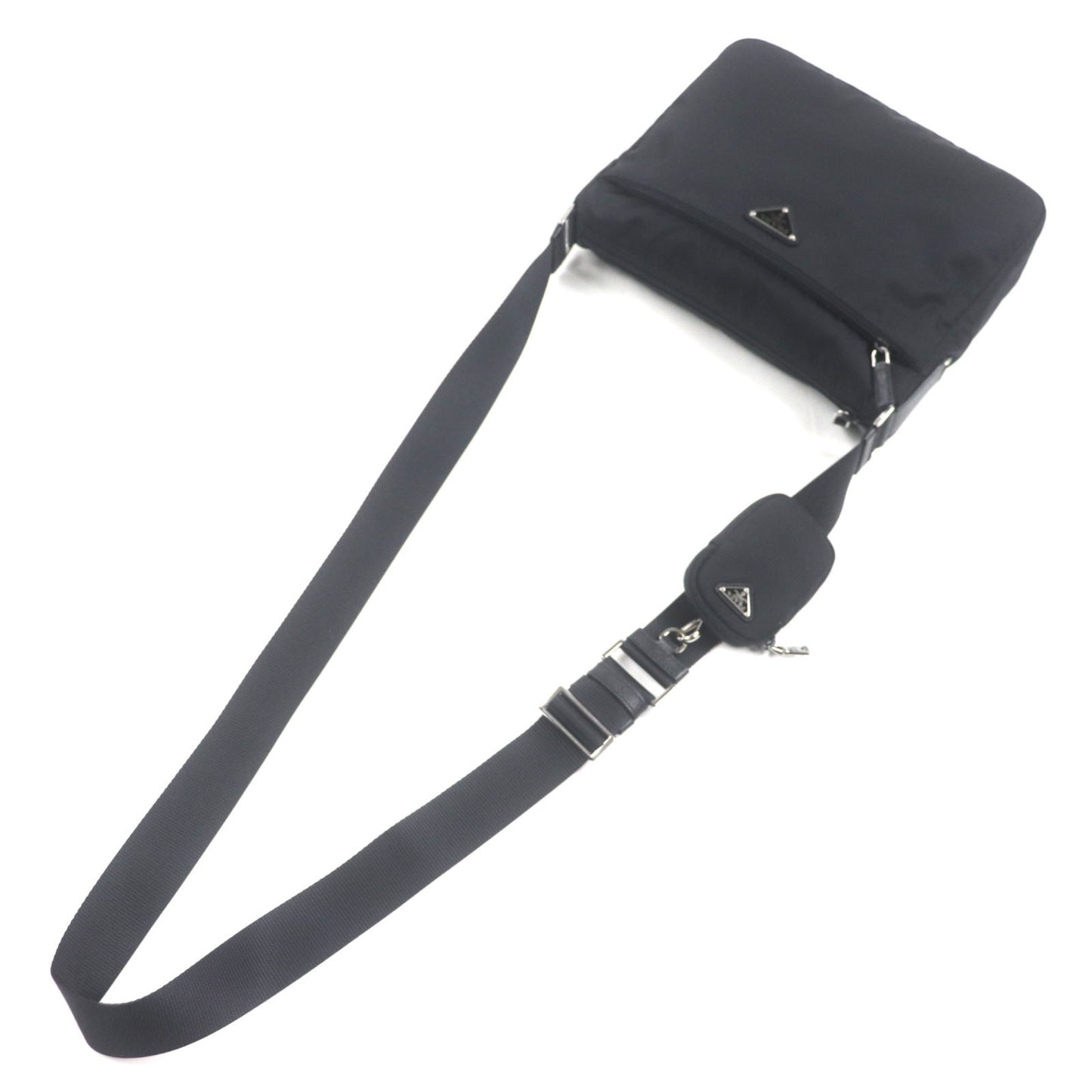 Prada 1Bc421 Saffiano Leather And Re-Nylon Nylon Shoulder Bag With Triangle Logo Plaque