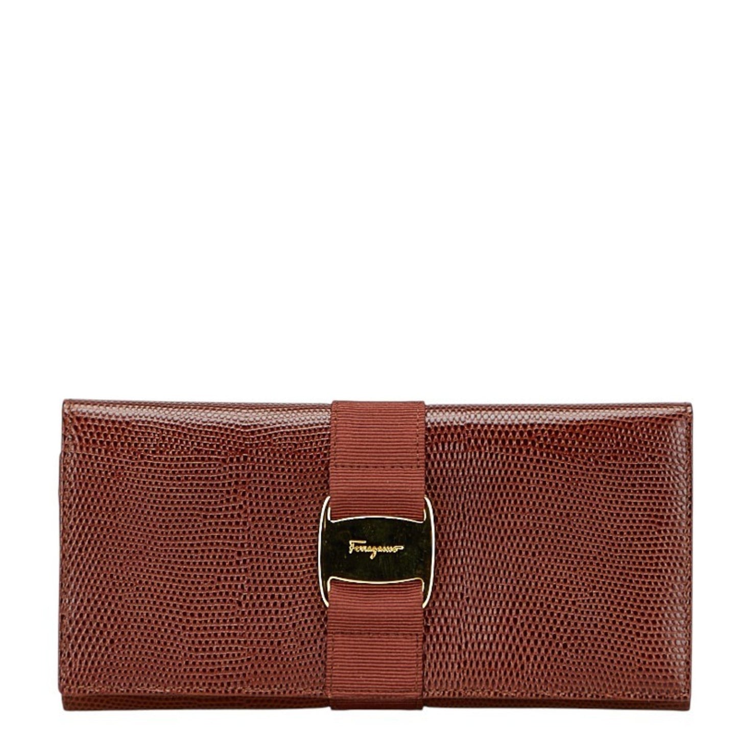 Salvatore Ferragamo Vara Long Wallet In Brown Leather