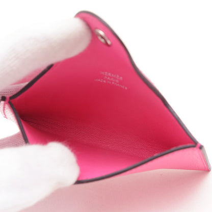 Hermes Ilias Business Card Holder/Card Case Evercolor Fuchsia Pink W Engraved