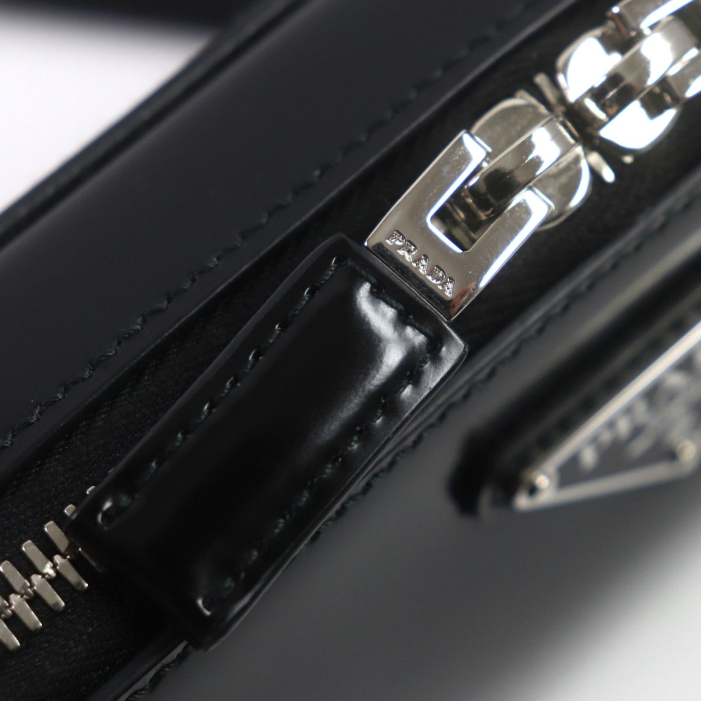 Prada 2Vh173 Brick Brushed Leather Triangle Logo Shoulder Bag