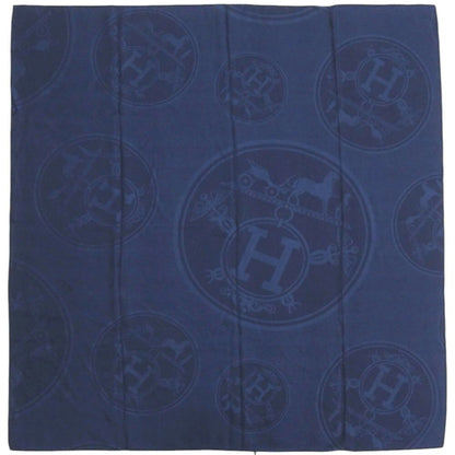 Like New Herms Carr 110 New Libris Cashmere Silk Blue Profon Scarf Muffler 1202Hermes