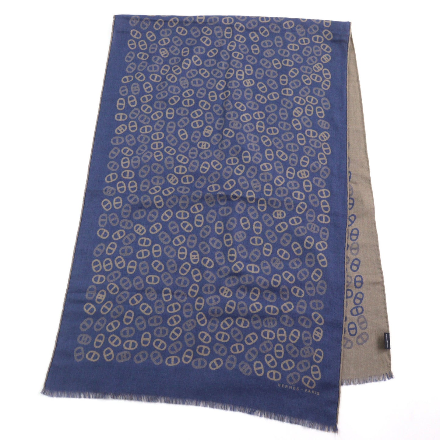 Hermes Men'S Cashmere And Silk Chaine D'Ancre All-Over Print Two-Tone Stole/Scarf In Blue Light