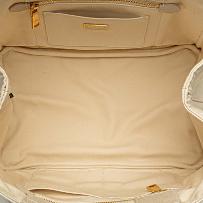 Prada Canapa M Handbag Tote Bag Bn1877 Ivory White Canvas