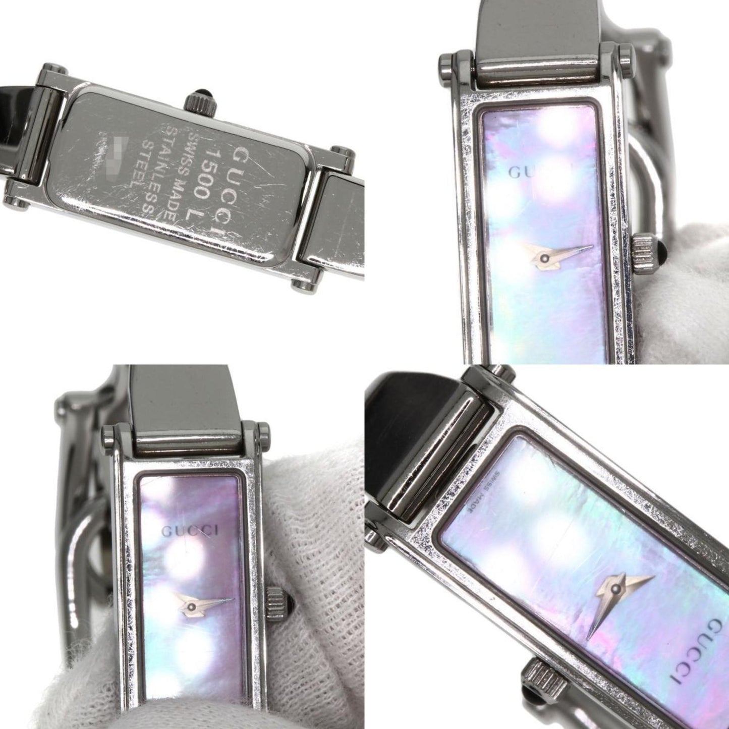 Gucci 1500L Square Face Bangle Pink Shell Watch Stainless Steel/Ss