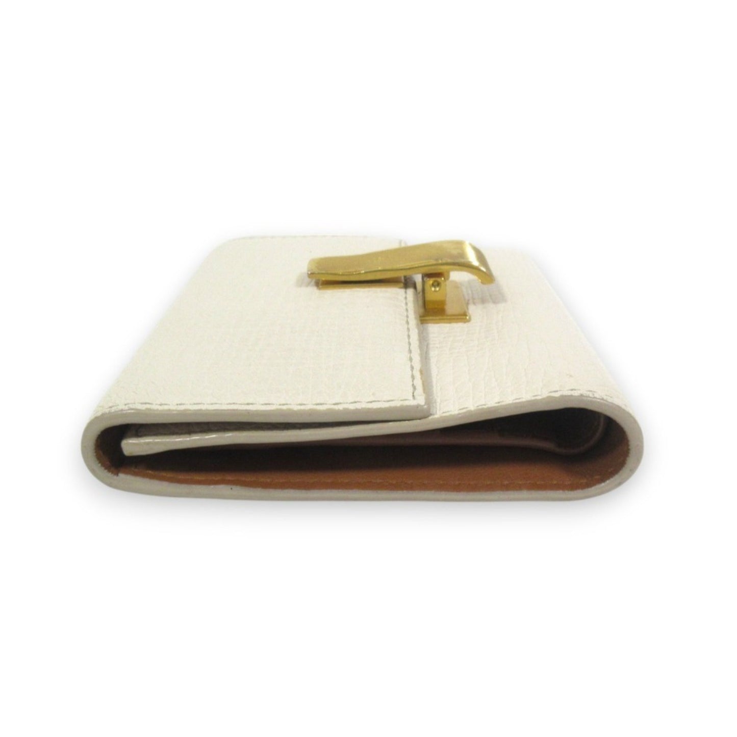 Bottega Veneta Palmellato Leather Tri-Fold Wallet Compact Ivory X Gold Hardware