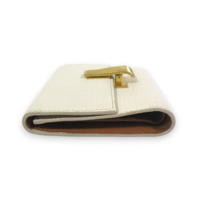 Bottega Veneta Palmellato Leather Tri-Fold Wallet Compact Ivory X Gold Hardware