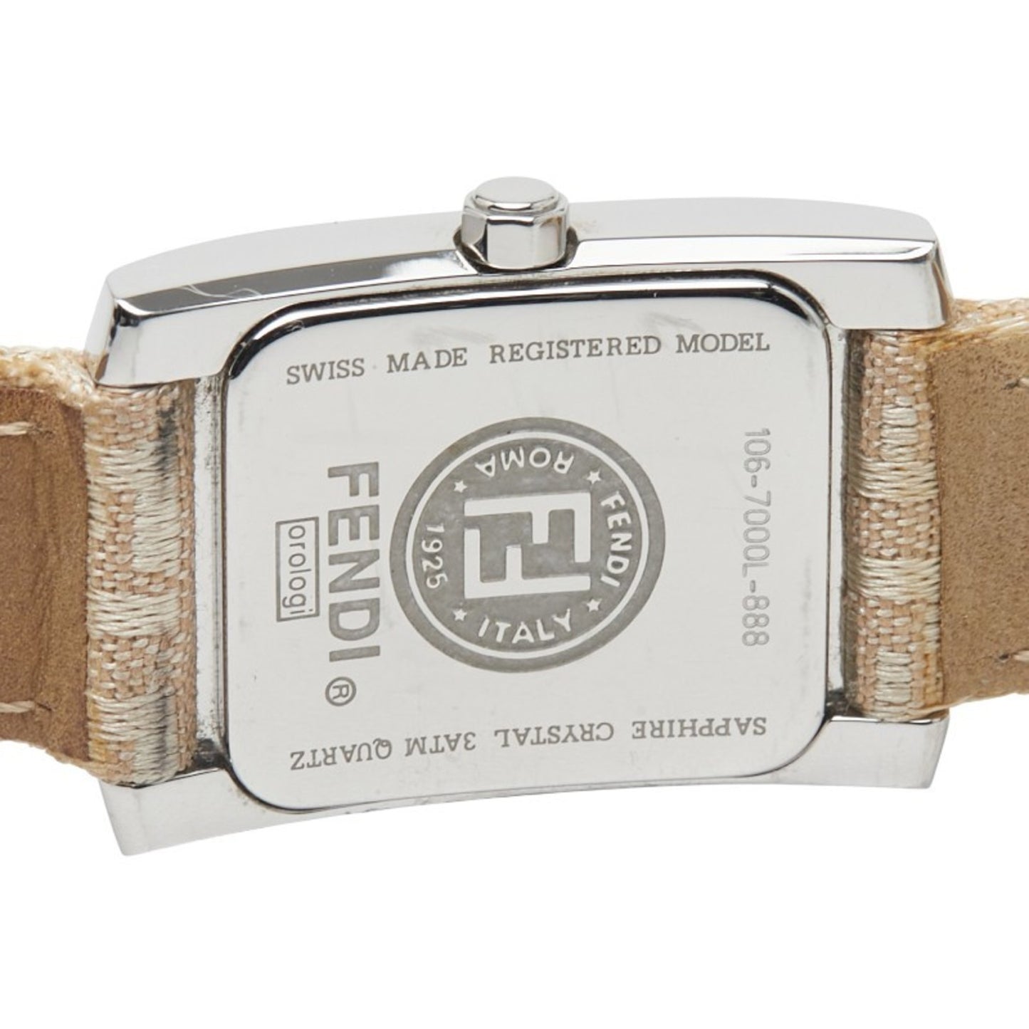 Fendi Horologi Classico Watch 7000L Quartz Movement Beige Dial Stainless Steel Leather