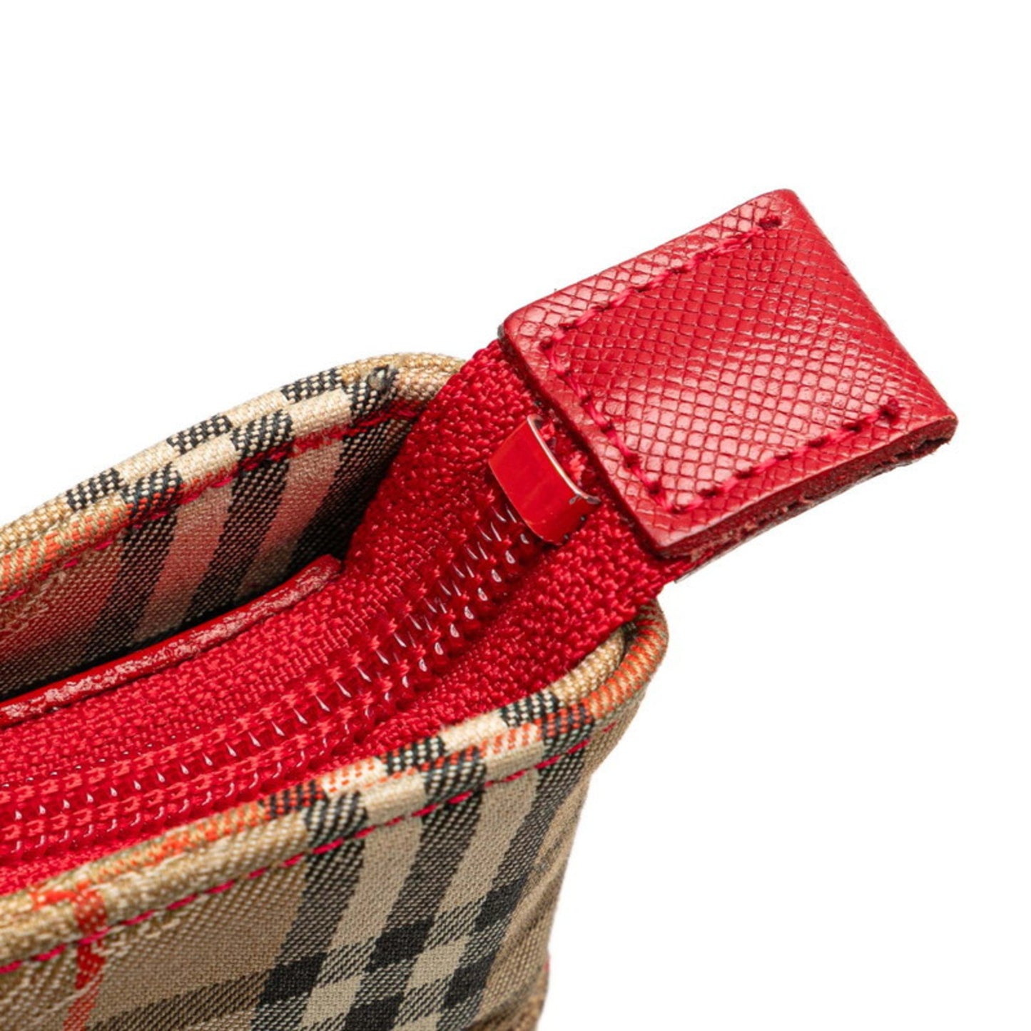 Burberry Nova Check Shadow Horse Handbag Tote Bag Beige Red Canvas Leather