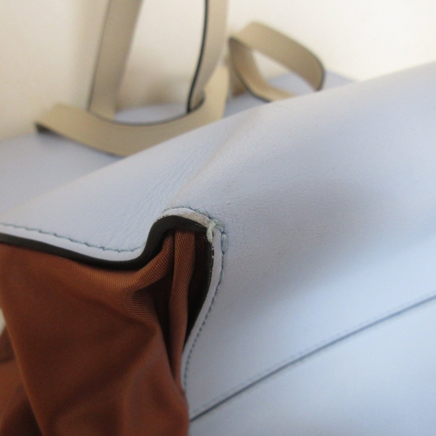 Marni Gusset Leather Drawstring Tote Bag One Shoulder Light Blue X Brown