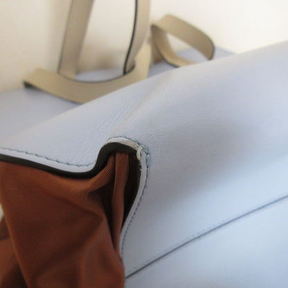 Marni Gusset Leather Drawstring Tote Bag One Shoulder Light Blue X Brown