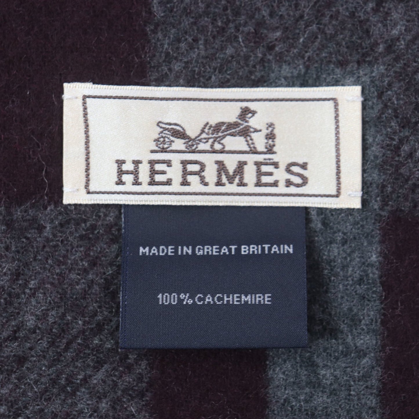 Hermes H Passant 100% Cashmere Scarf With Embroidered Logo And Fringe