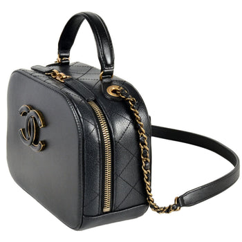 Chanel Coco Mark Matelasse Vanity Bag Handbag Lambskin Black Shoulder