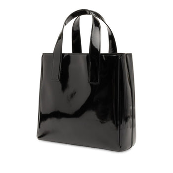 Prada Triangle Logo Plate Handbag Tote Bag Black Patent Leather