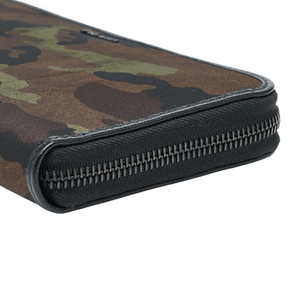 Prada Camouflage Round Zip Long Wallet In Khaki Black Nylon