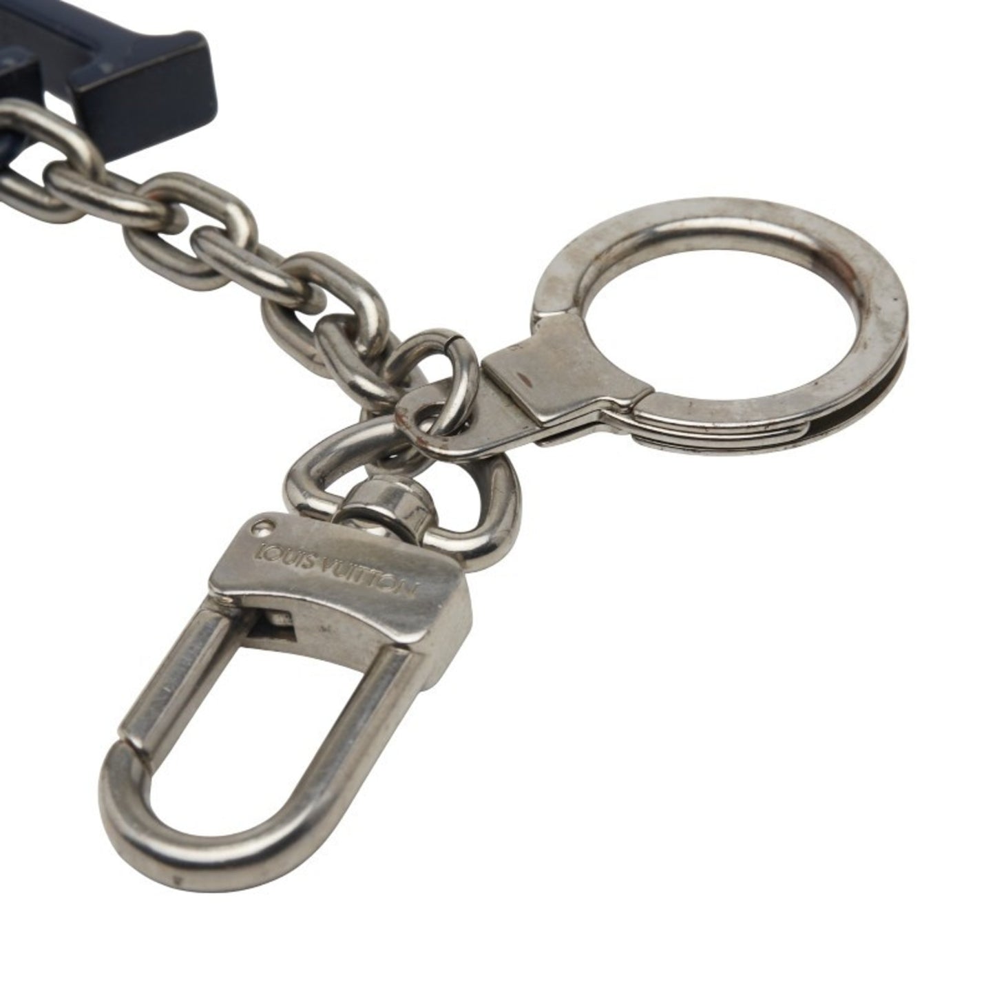 Louis Vuitton Porte-Cls Initial Keychain Charm Bag M66839 Silver Navy Metal