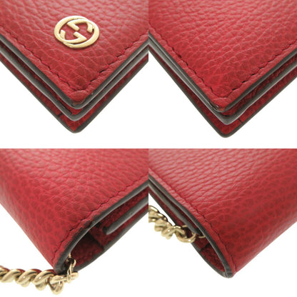 Like New Gucci Interlocking G 466506 Leather Red Chain Wallet Shoulder 1465Gucci