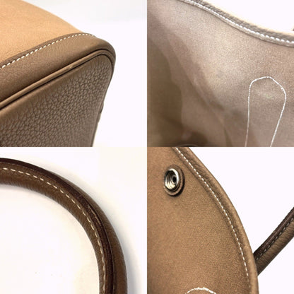 Hermes Garden Pm Toile Officier X Leather Etoupe Handbag Beige