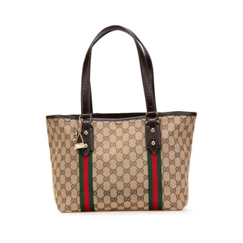 Gucci Gg Canvas Tote Bag 137396 Beige Brown Leather