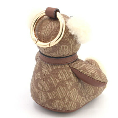 Coach Signature Bear Bag Charm 77676 Brown Pvc Leather Shearling Keychain Key Ring