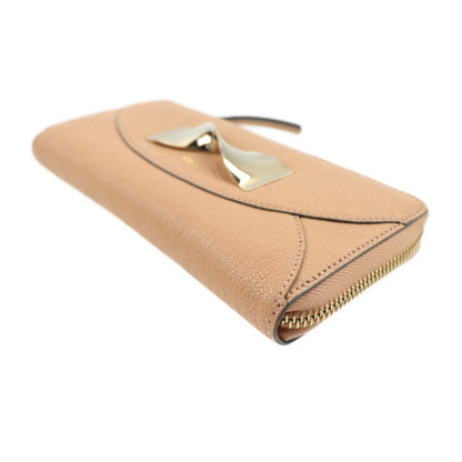 Chlo Chloe Twisted Bow Long Wallet 3P0762 Leather Beige Gold Hardware L-Shaped Zipper