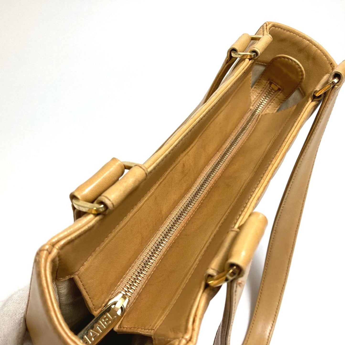 Chanel A17809 Cccc Mark Bag Semi-Shoulder Hand Bag Shawl Tote Bag Beige Goldhardware