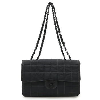 Chanel New Travel Line Chain Shoulder Bag Nylon Jacquard Leather Black A15285