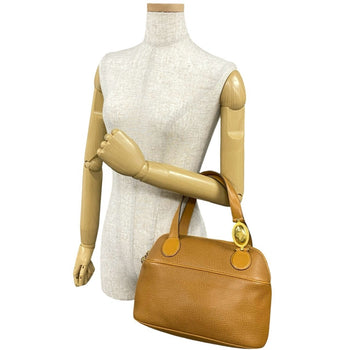 Christian Dior Cd Logo Hardware Leather Handbag/Boston Bag In Camel