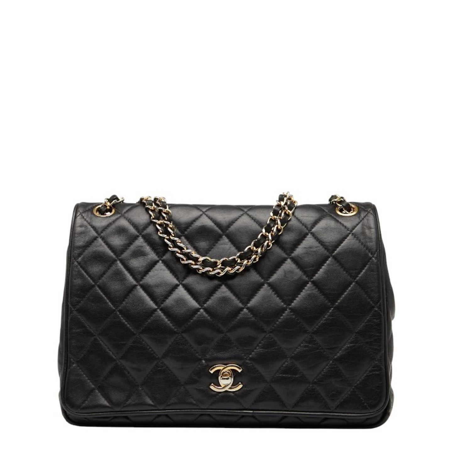 Chanel Matelasse Coco Mark Chain Shoulder Bag Handbag Black Lambskin