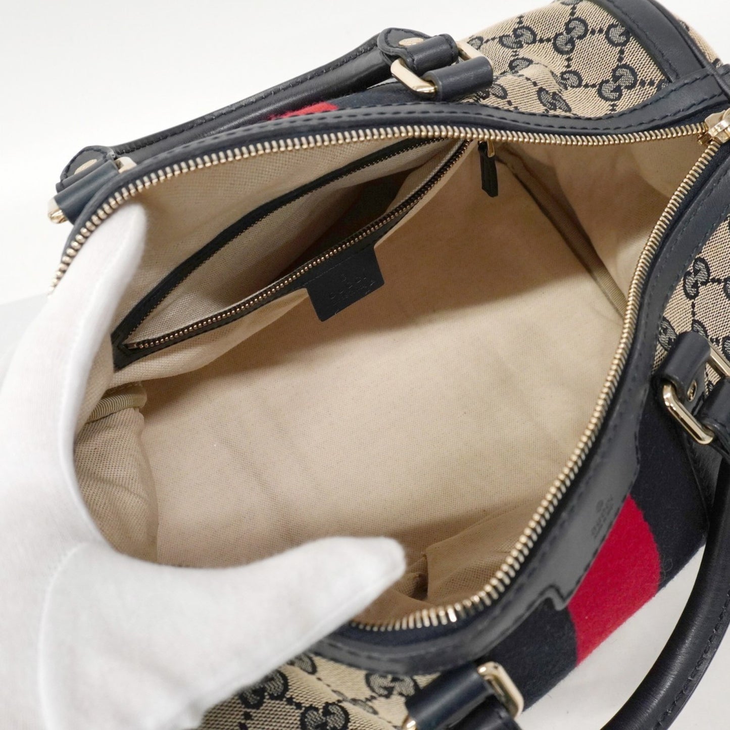 Gucci Gg Canvas Handbag 247205 Navy Champagne 2-Way Bag