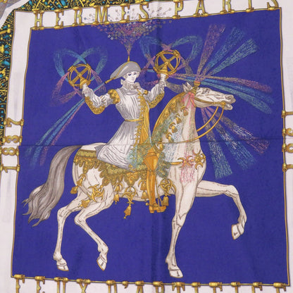 Herms Carr 90 Feux D'Artifice Silk Navy Scarf Muffler 0125 Hermes