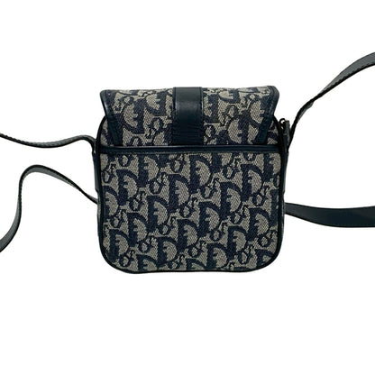 Christian Dior Trotter Pattern Leather Canvas Shoulder Bag Pochette Navy 34211