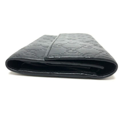 Gucci 257303 Shima Line Gg Wallet Long Embossed All-Over Pattern Tri-Fold Leather