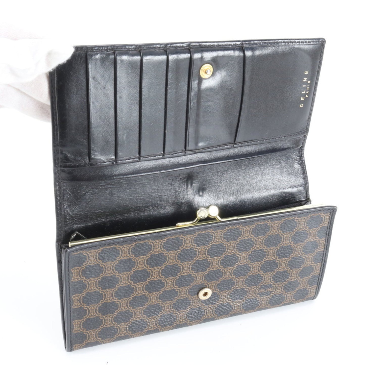 Celine Long Bi-Fold Leather Wallet with Coated Canvas