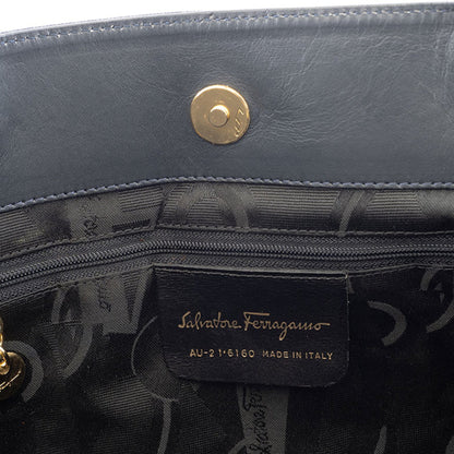 Salvatore Ferragamo Vara Nylon Tote Navy Bag Au-21 6160 Leather