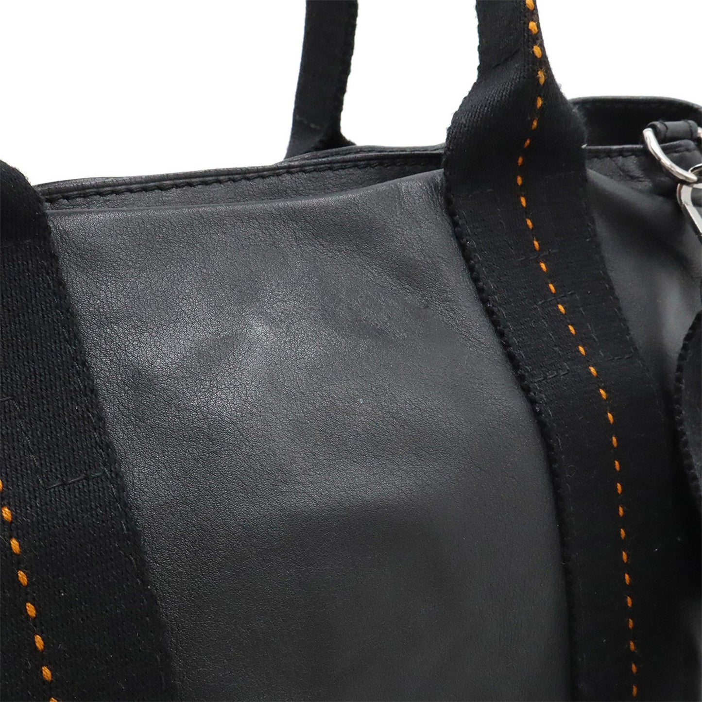 Hermes Caravan Horizontal Pm Tote Bag Shoulder Veauderma Leather Black Orange