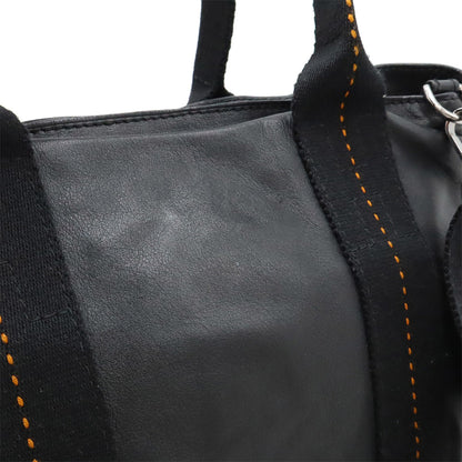 Hermes Caravan Horizontal Pm Tote Bag Shoulder Veauderma Leather Black Orange