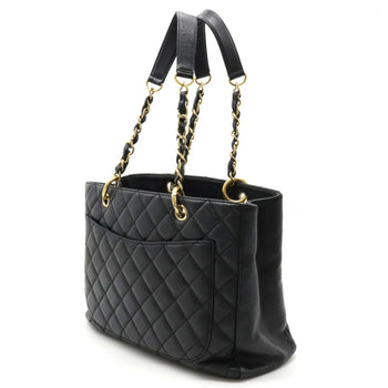Chanel Chanel Matelasse Coco Mark Chain Tote Bag Shoulder Caviar Skin Leather Black A50995