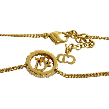Christian Dior Logo Motif Rhinestone Necklace Pendant Accessory Gold 08878